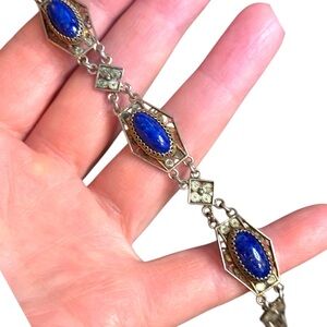 Elegant Antique Cantille Filagree Blue Lapis Stone Bracelet 800 Silver link